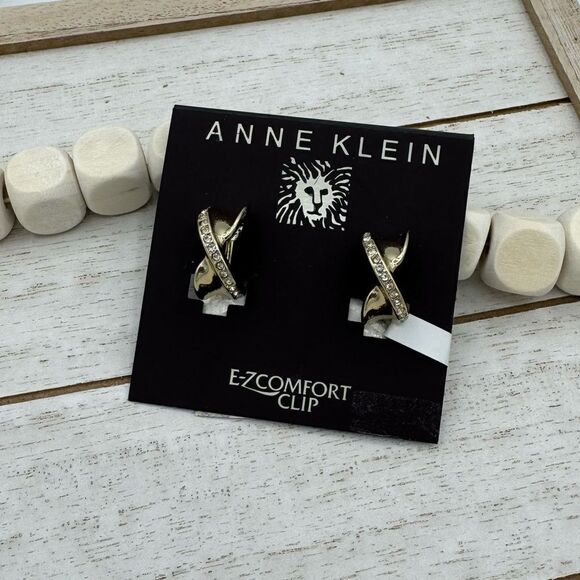Anne Klein Jewelry - Anne Klein E-ZComfort Clip Gold CE Cry Crossover Hoops NWT